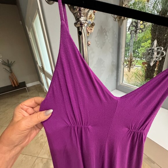 Aqua Lipstick Magenta Asymmetrical Flowy Maxi Midi Dress - Picture 4 of 11